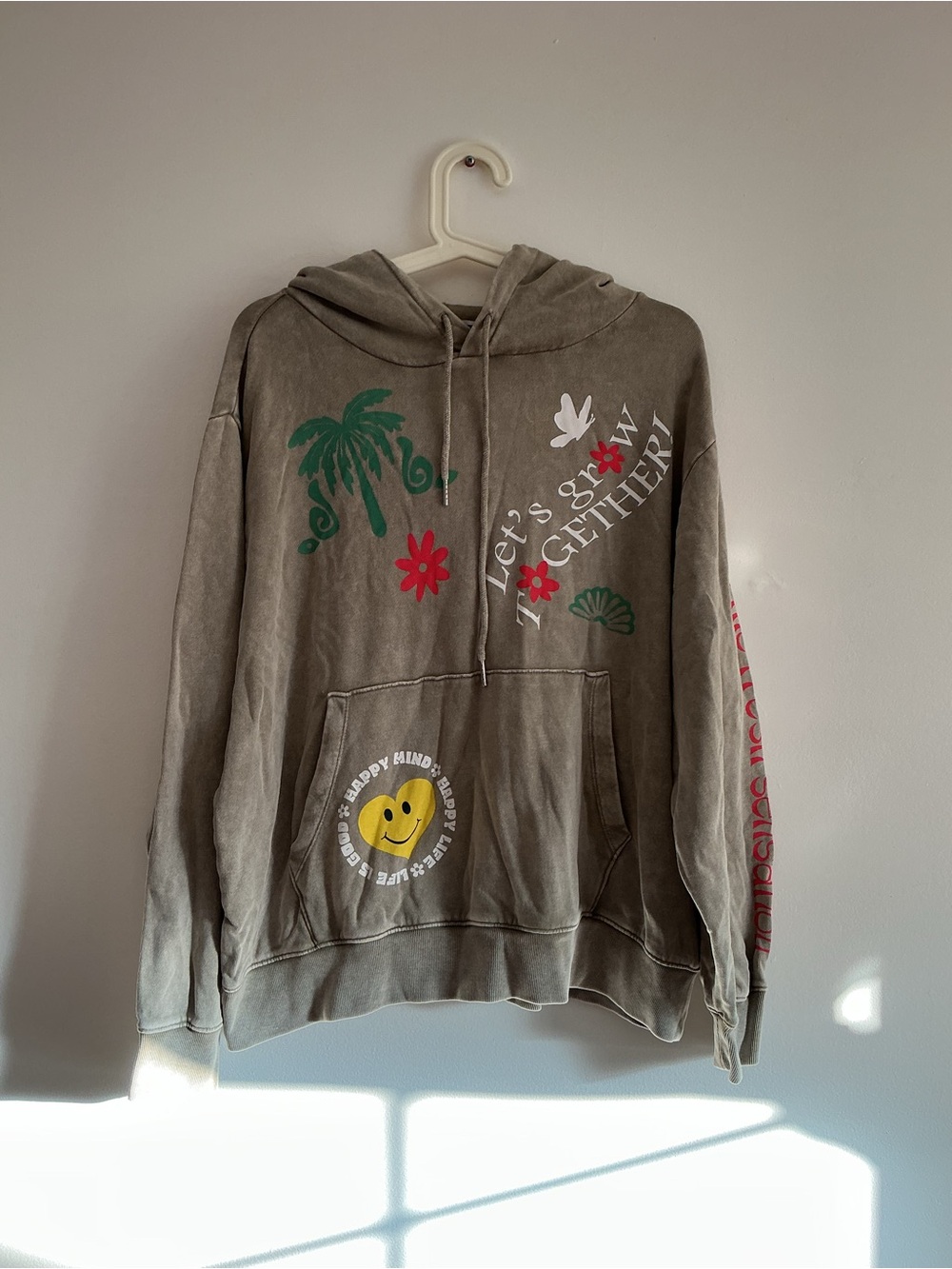 Fashion Nova Gray Graphic Crewneck Hoodie - 'Let's Grow Together'